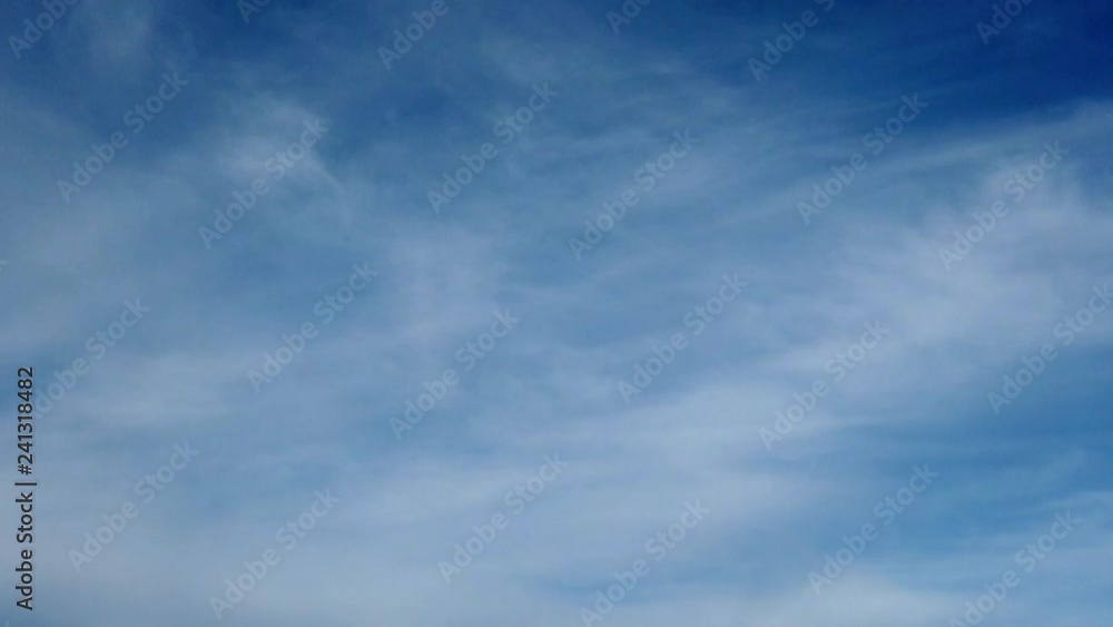 Flying in a blue sky background with filaments clouds in time lapse Flying in a blue sky background with filaments clouds in time lapse