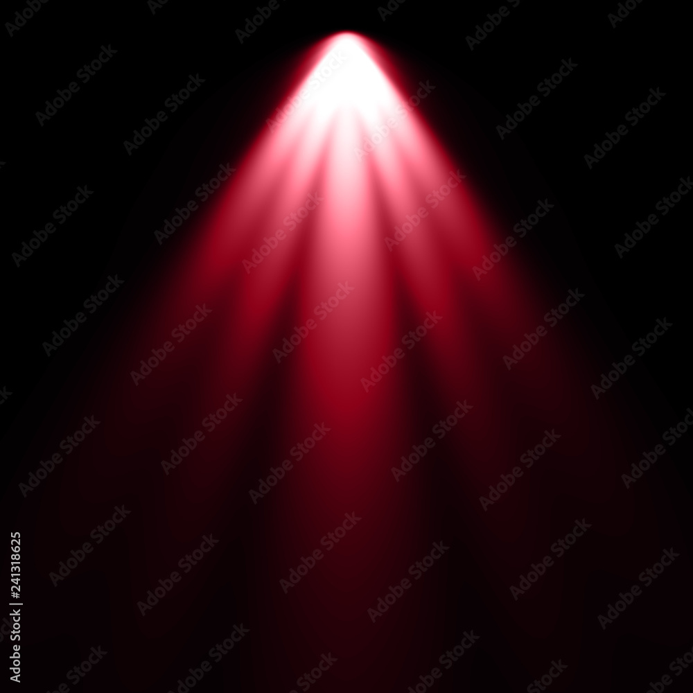 Isolated red spotlight effect on black background. Light show. Light