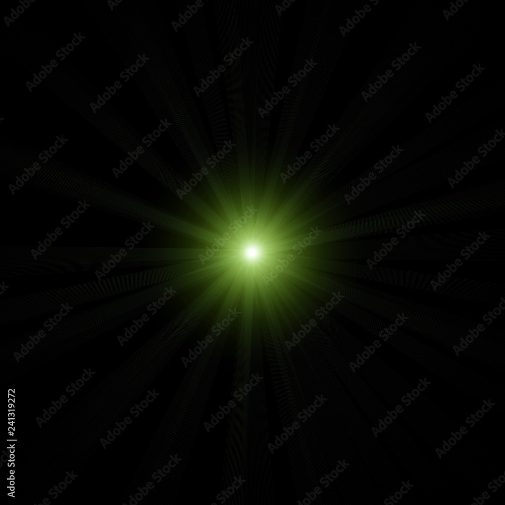 Isolated realistic lens flare visual effect on black night background. Space star. 