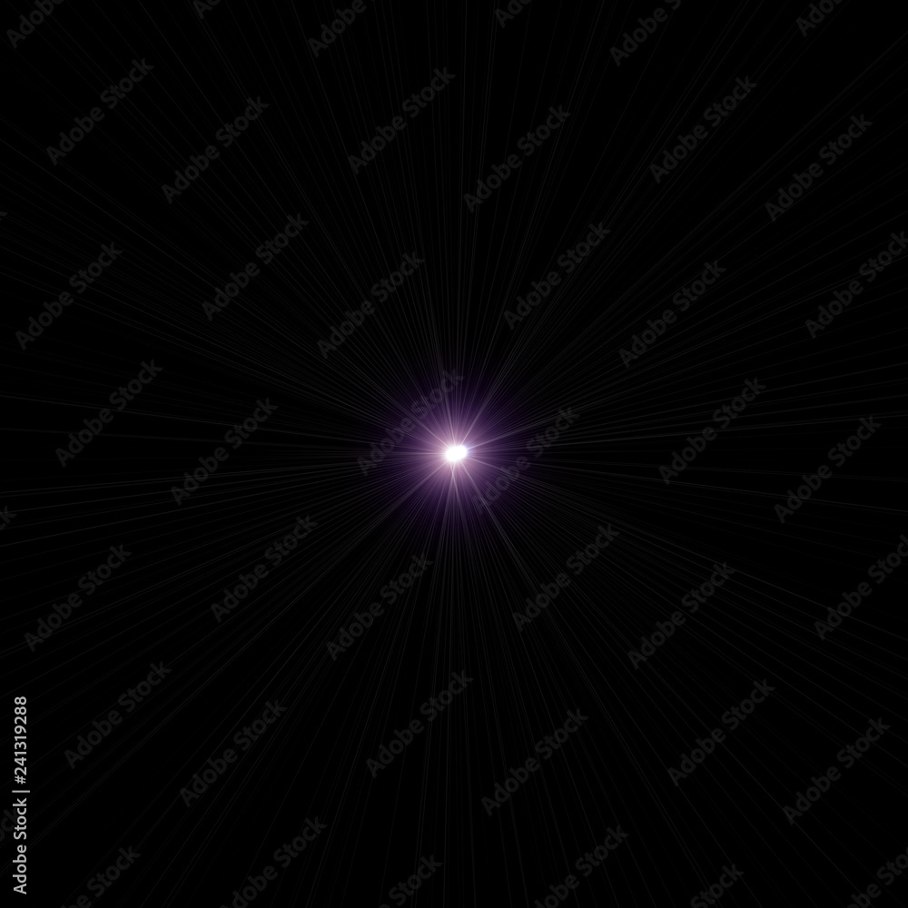 Fototapeta premium Isolated realistic lens flare visual effect on black night background. Space star. 