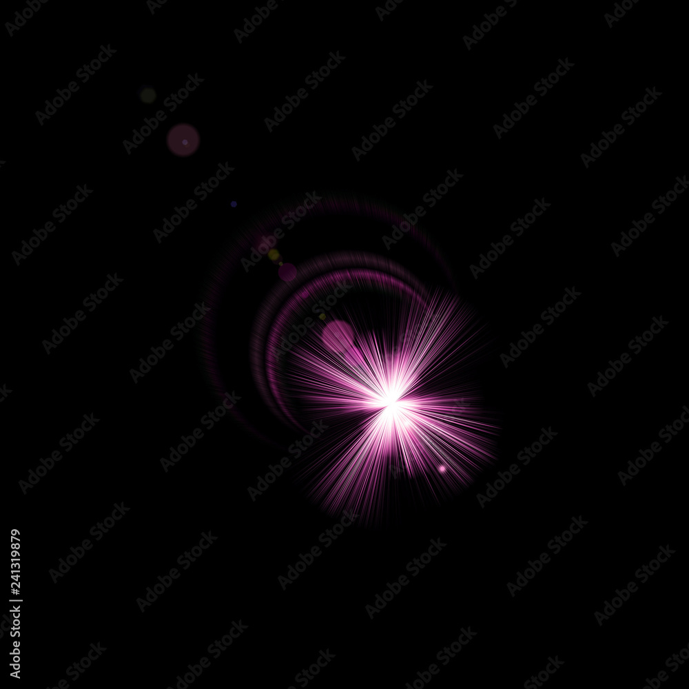Isolated realistic lens flare visual effect on black night background. Space star. Isolated realistic lens flare visual effect on black night background. Space star.