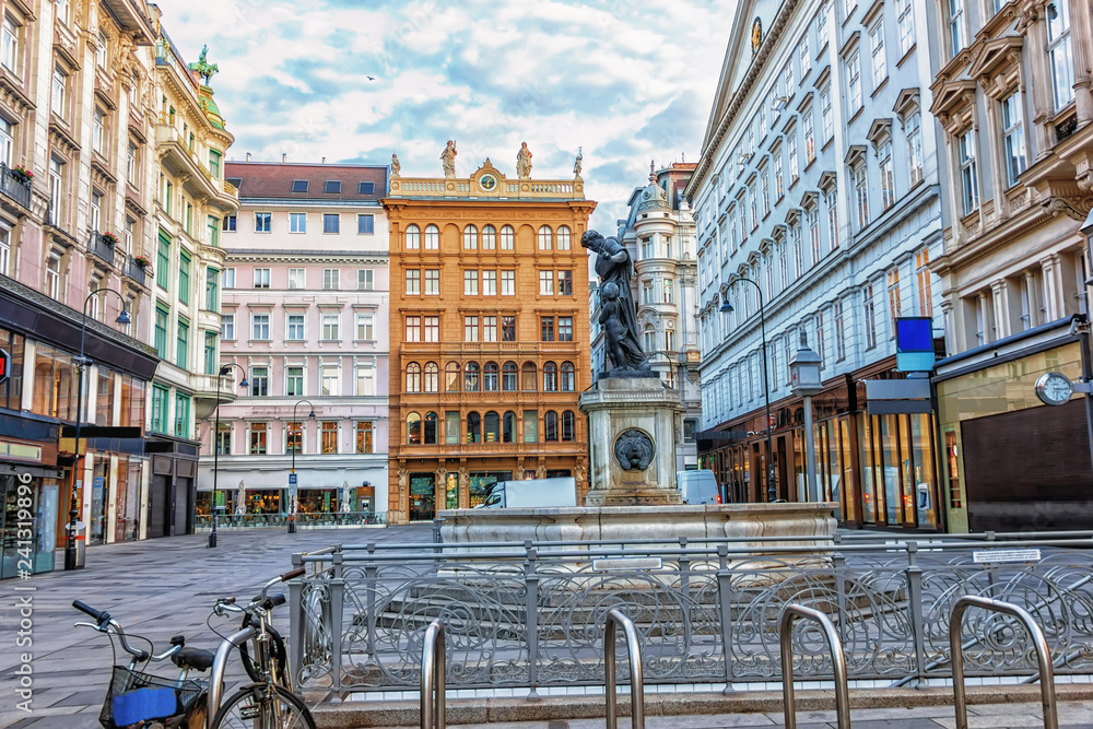 Graben, Vienna street in the centre with monuments and a parking