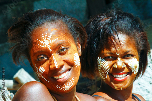 Woman with traditionally painted face, Madagascar