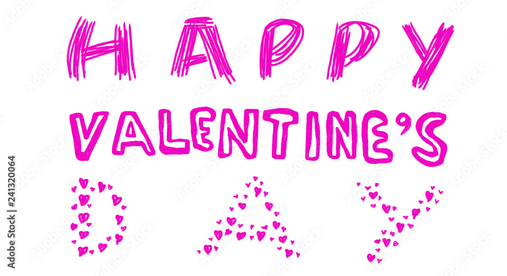 Hand written pink text for Happy Valentine's Day. Hand written pink text for Happy Valentine's Day.