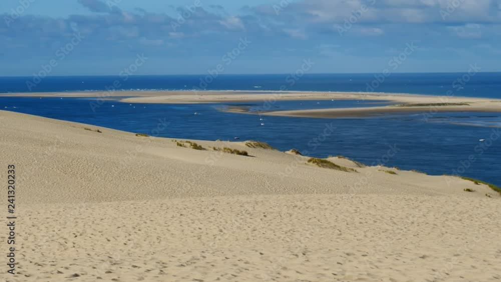 Dune du Pilat, Gironde,Nouvelle Aquitaine, France. The banc d'Arguin in front of the dune. Dune du Pilat, Gironde,Nouvelle Aquitaine, France. The banc d'Arguin in front of the dune.