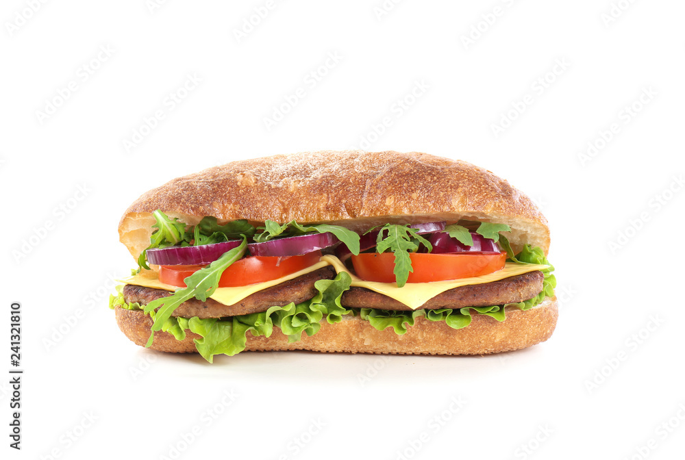 Yummy sandwich with cheese on white background Yummy sandwich with cheese on white background