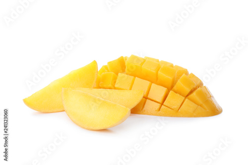Fresh juicy mango isolated on white. Tropical fruit