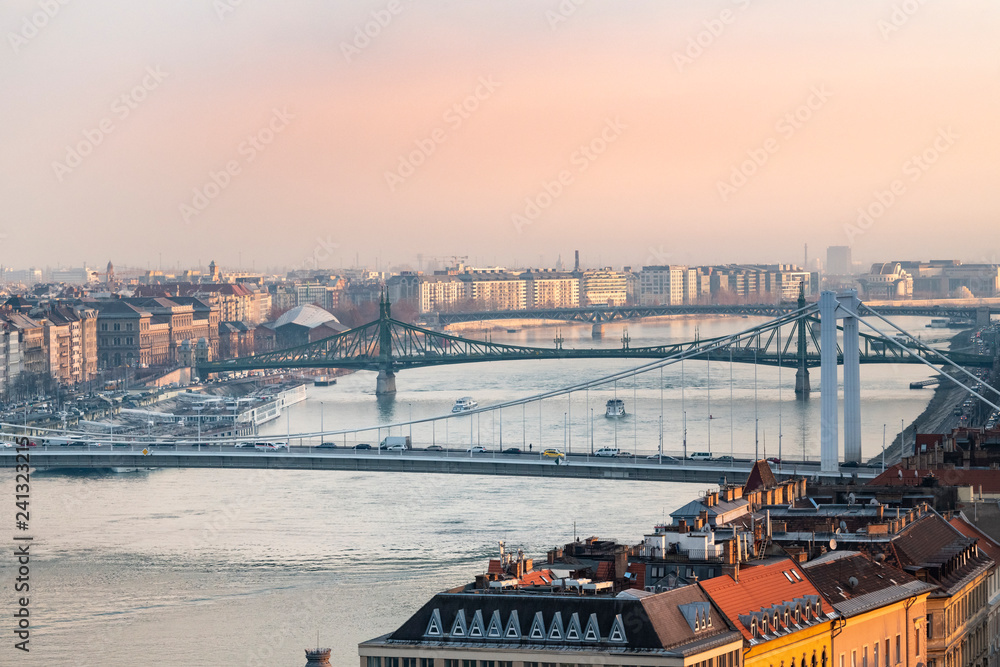 Panorama of Budapest with bridges, Hungary