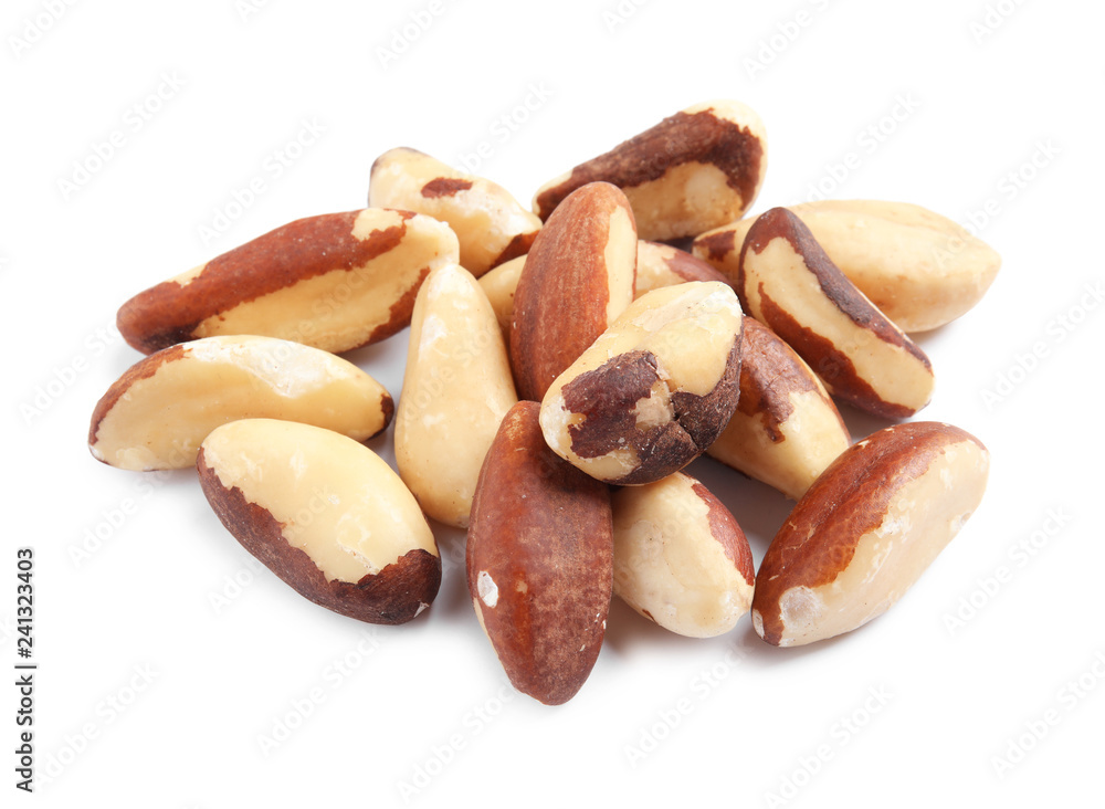 Delicious Brazil nuts on white background. Healthy snack Delicious Brazil nuts on white background. Healthy snack