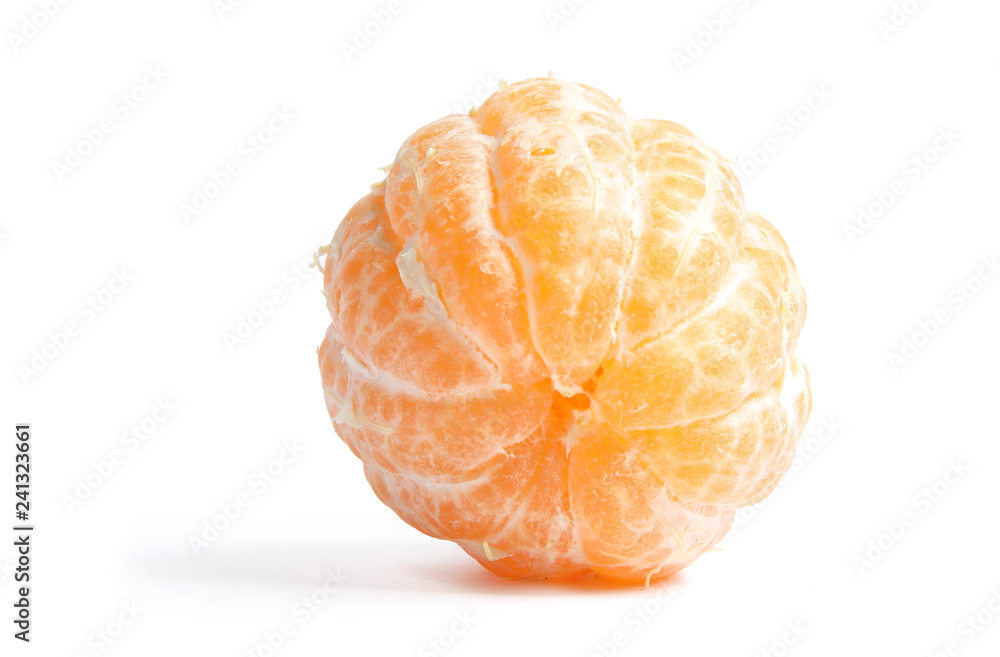 Peeled ripe tangerine on white background. Citrus fruit Peeled ripe tangerine on white background. Citrus fruit