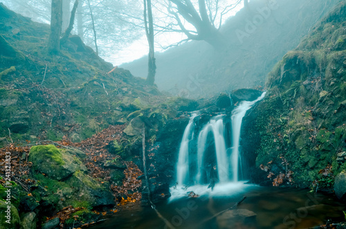 Beautiful waterfall in the forest in the gorbea natural park  Belaustegi  Basque Country