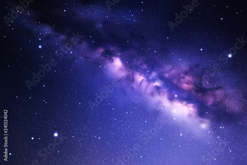 Space background with night starry sky and Milky Way. Dark blue nebula