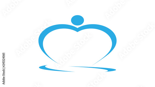 Yoga meditation icon. Blue abstract design vector template. Logotype   concept. A man in the shape of a heart.