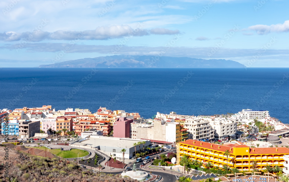 La Gomera island seen from Los Gigantes village on Tenerife, Canary islands, Spain