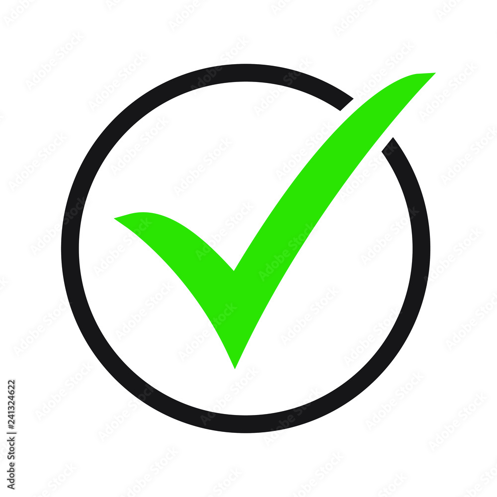Tick icon vector symbol, checkmark isolated on white background. Check list button icon. Check mark icon in round sign. Tick icon vector symbol, checkmark isolated on white background. Check list button icon. Check mark icon in round sign.