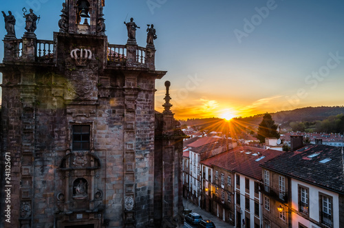 Santiago de Compostela cityscape at sunset, Spain