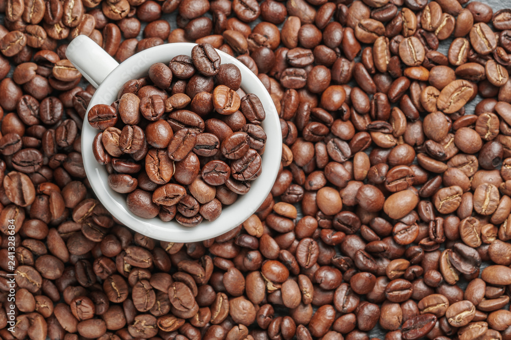 roasted coffee beans as background close up