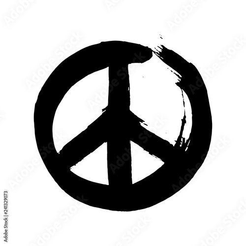 Handdrawn sign pacifist, peace hippie symbol. Hand written black lettering on white background.