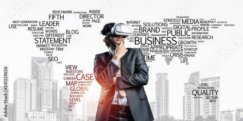 Canvas-taulu Handsome elegant businessman experiencing impressive virtual rea