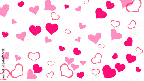 The idea of wallpaper design, textiles, packaging, printing, holiday invitation for birthday. Red on White fond Vector. Red hearts of confetti are falling. Spring background.