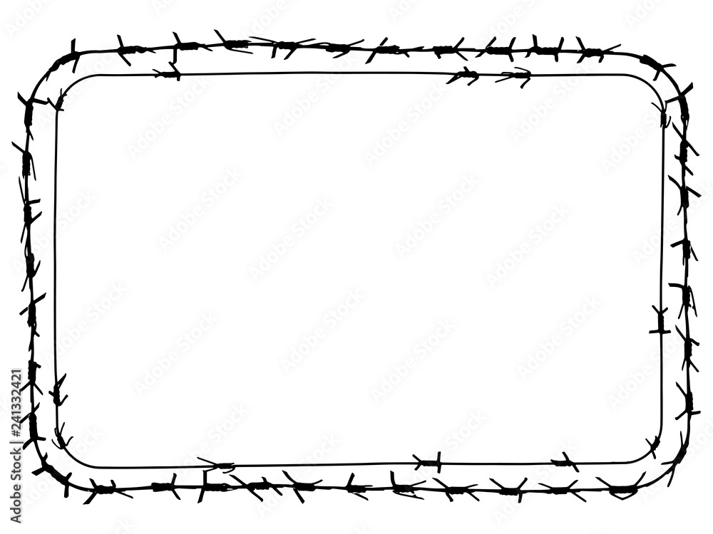 Black barbed wire vector rectangular frame with round corners. Metal fence  illustration isolated on white background. Graphic military border object  Stock Vector | Adobe Stock