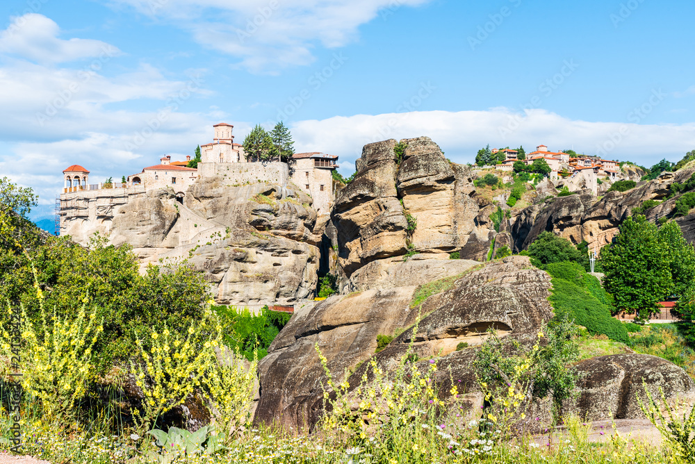 Landscape with Holy Varlaam Monastery and Grand Meteoran in Meteora, Greece