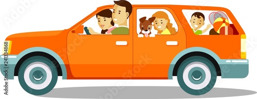 Happy family traveling by car