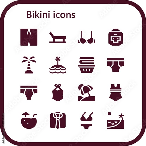 Vector icons pack of 16 filled bikini icons