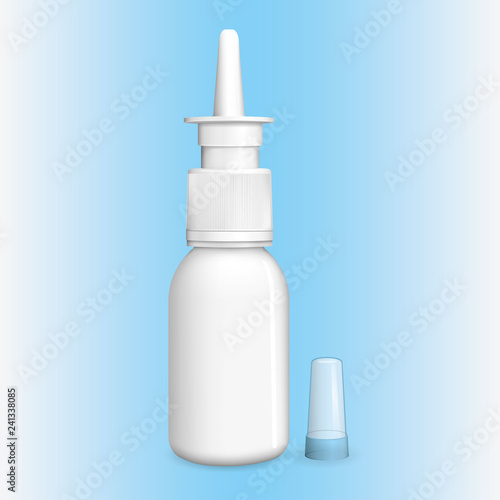 Illustration of an item object, medicament, white, frontal nasal spray bottle. Ideal for product catalogs and informational cosmetics