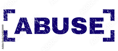 ABUSE label seal watermark with grunge effect. Text label is placed inside corners. Blue vector rubber print of ABUSE with grunge texture.