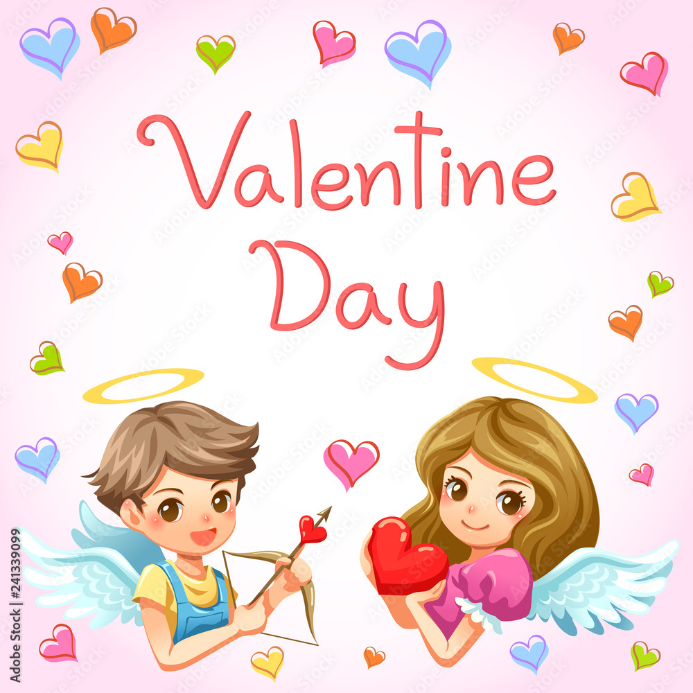 Cupid kid and heart frame Valentine vector Cupid kid and heart frame Valentine vector