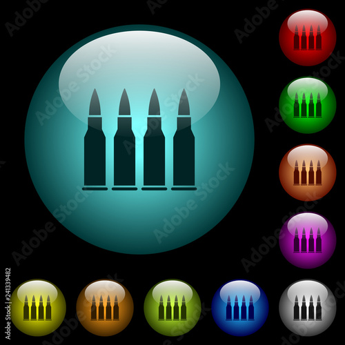 Four bullets icons in color illuminated glass buttons
