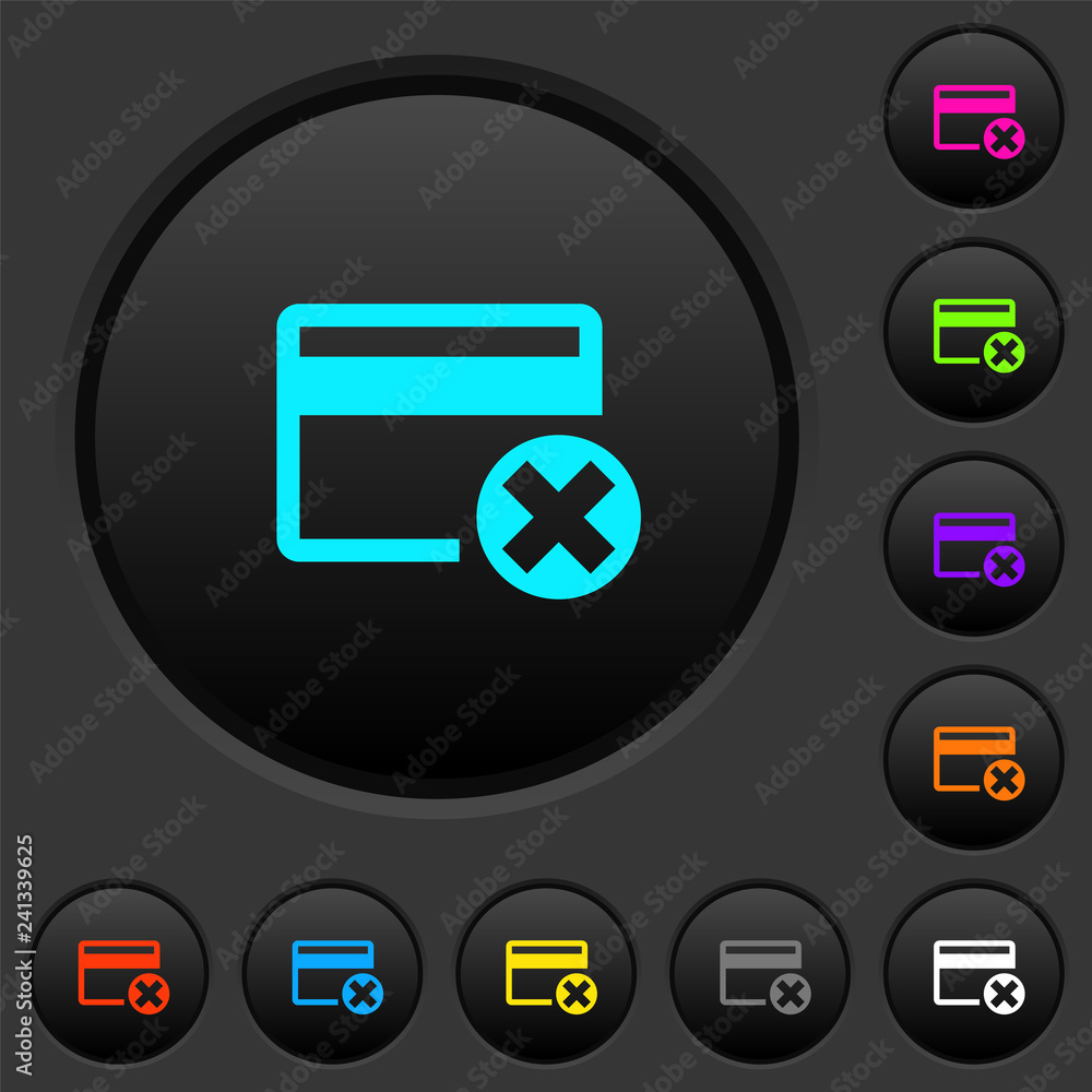Cancel credit card dark push buttons with color icons Cancel credit card dark push buttons with color icons