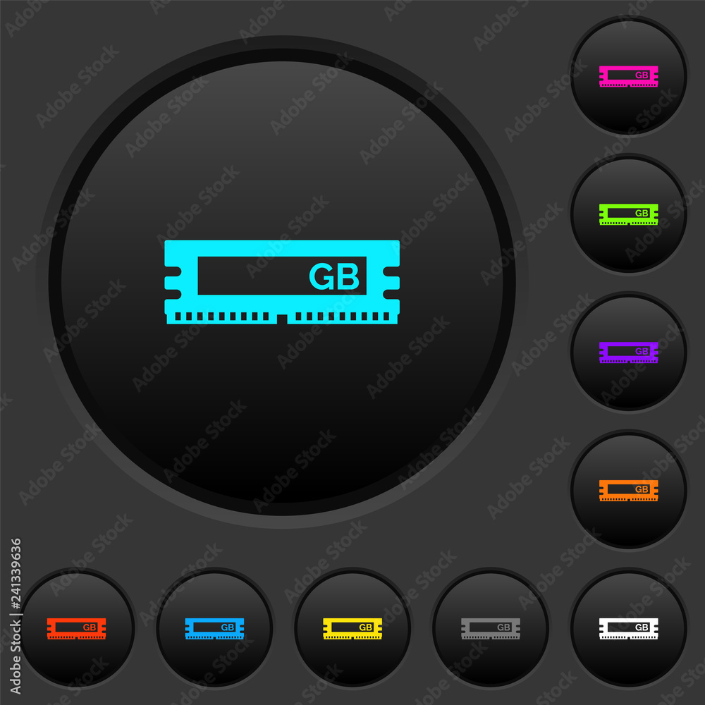 RAM memory module dark push buttons with color icons