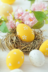 easter eggs and spring flowers