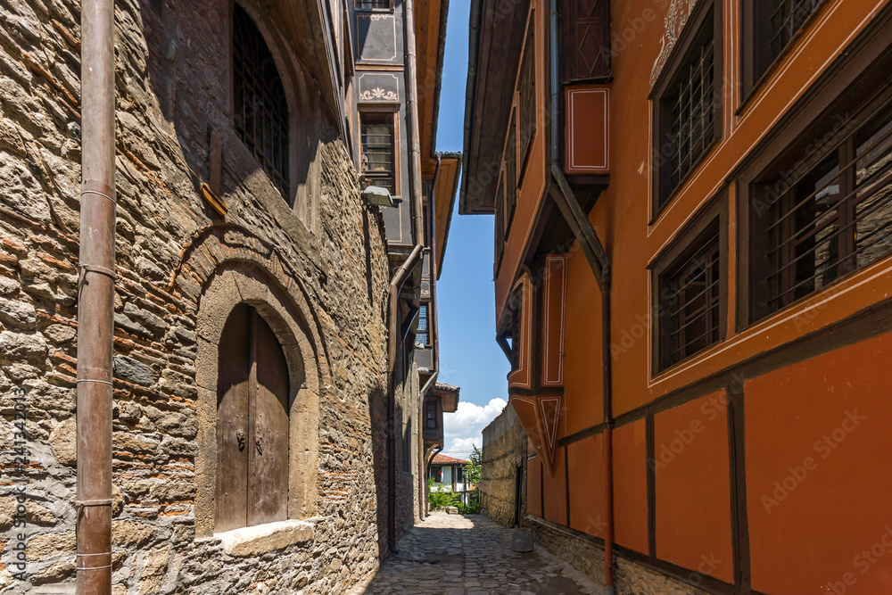 Fototapeta premium Houses from the period of Bulgarian revival in old town of city of Plovdiv, Bulgaria