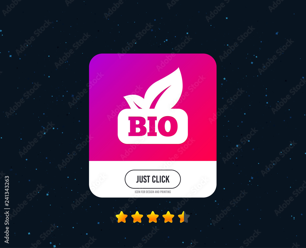 Bio product sign icon. Leaf symbol. Web or internet icon design. Rating stars. Just click button. Vector Bio product sign icon. Leaf symbol. Web or internet icon design. Rating stars. Just click button. Vector