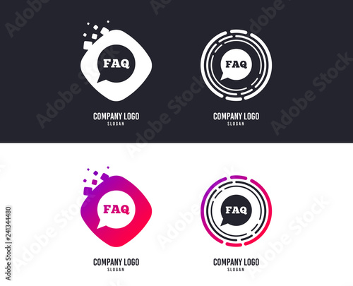 Logotype concept. FAQ information sign icon. Help speech bubble symbol. Logo design. Colorful buttons with icons. Vector