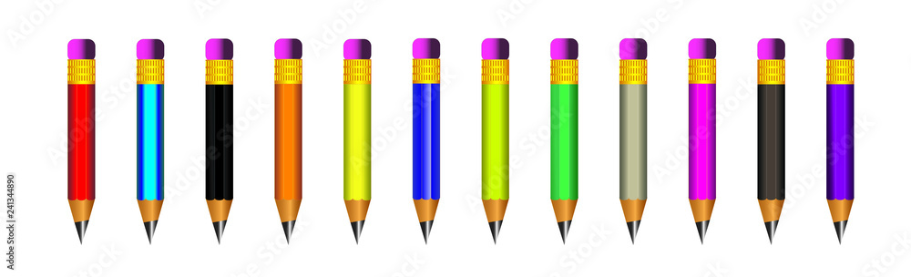 Vector of lead sharp pencil with eraser on white background with realistic 3D wooden pencils.Vector illustration art Vector of lead sharp pencil with eraser on white background with realistic 3D wooden pencils.Vector illustration art
