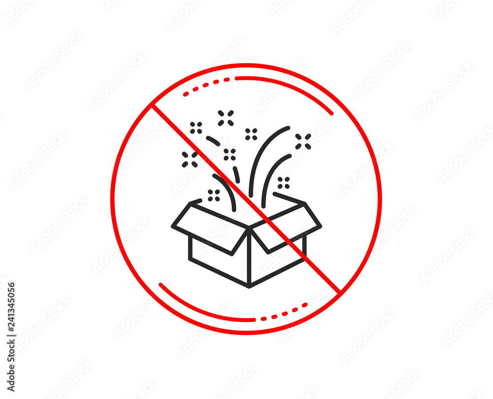 No or stop sign. Gift box open line icon. Christmas or New year presents sign. Surprise symbol. Caution prohibited ban stop symbol. No icon design. Vector No or stop sign. Gift box open line icon. Christmas or New year presents sign. Surprise symbol. Caution prohibited ban stop symbol. No icon design. Vector