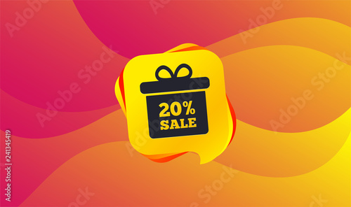 20% sale gift box tag sign icon. Discount symbol. Special offer label. Wave background. Abstract shopping banner. Template for design. Vector