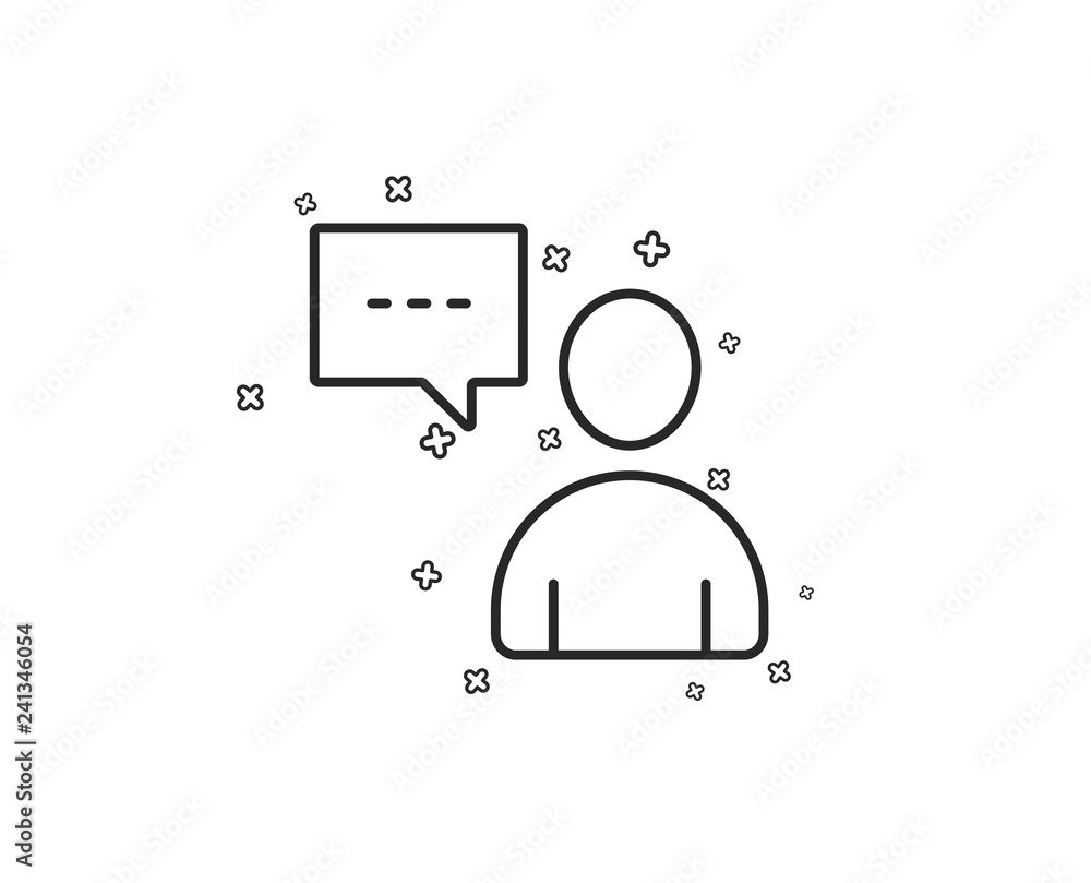 User communication line icon. Person with chat speech bubble sign. Human silhouette symbol. Geometric shapes. Random cross elements. Linear Users chat icon design. Vector User communication line icon. Person with chat speech bubble sign. Human silhouette symbol. Geometric shapes. Random cross elements. Linear Users chat icon design. Vector