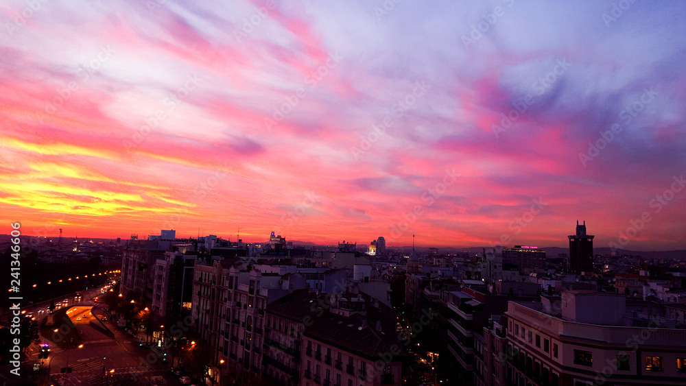 Madrid at sunset Sunset, Dusk, Twilight, Madrid, Spain, Europe, Rooftop