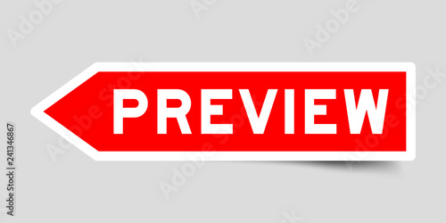 Arrow shape red color label sticker in word preview on gray background