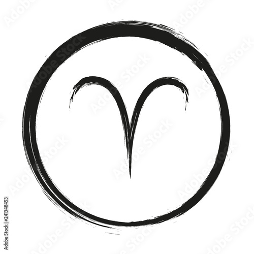 Zodiac sign Aries isolated on white background. Brush hand drawn. Circle Aries zodiac sign, hand painted round horoscope symbol vector. Design element for flyers or greeting cards.