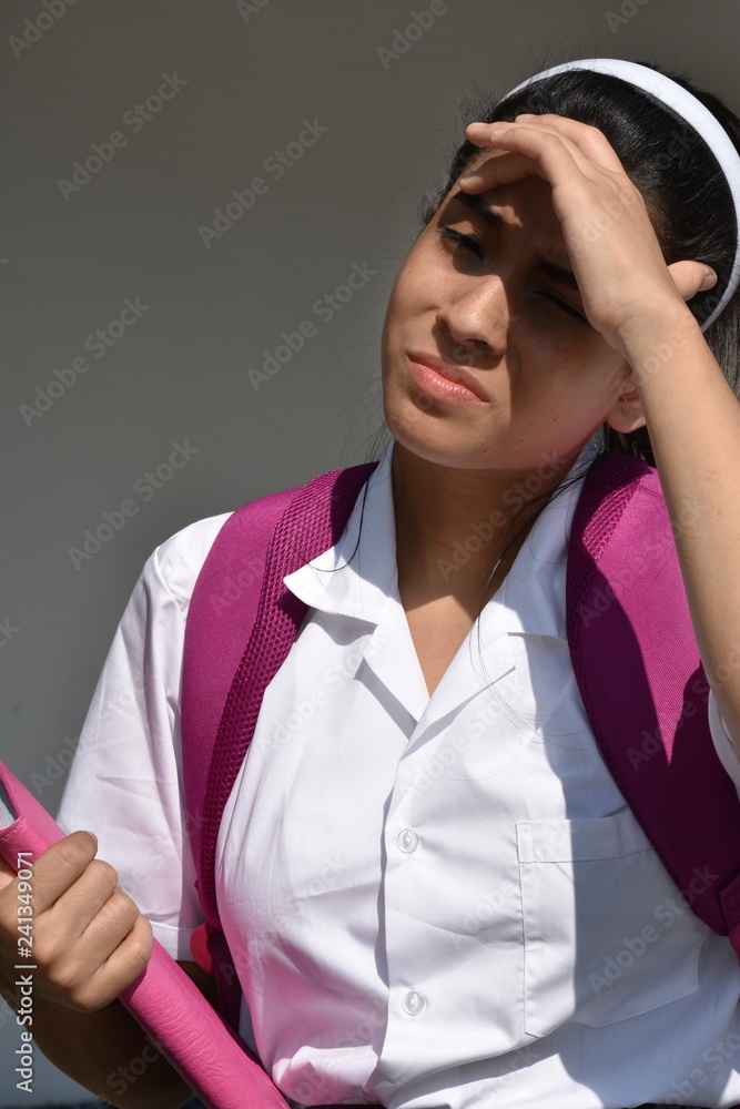 Stressful Cute Girl Student With Notebook Stressful Cute Girl Student With Notebook
