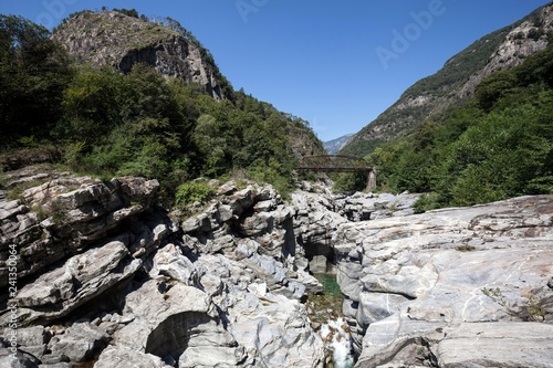 Granite rock formations in the Maggia river in the Maggia Valley, Valle Maggia, Ponte Brolla, Canton of Ticino, Switzerland, Europe photo