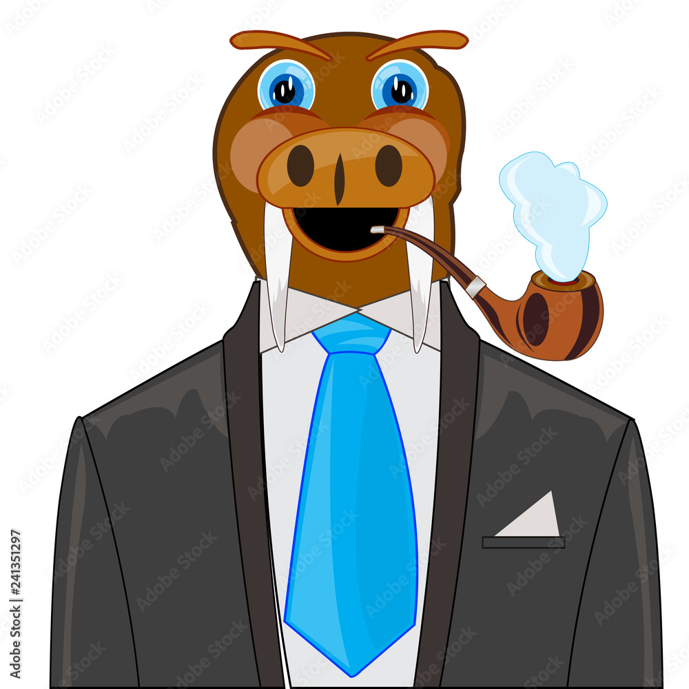 Cartoon animal walrus in fashionable suit with tie Stock Vector | Adobe  Stock
