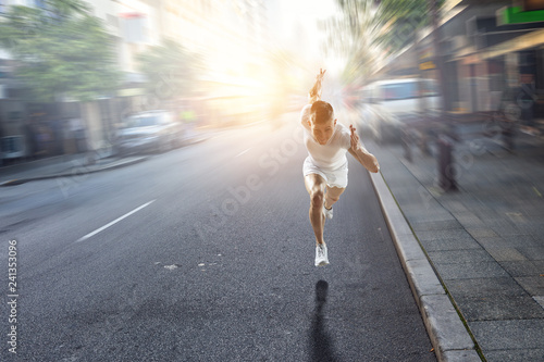 Fototapeta Naklejka Na Ścianę i Meble -  Athlete man running race. Mixed media