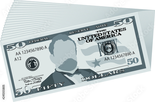 Monochrome Bunch of 50 US dollar banknote